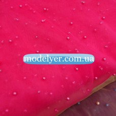 Ткань Сетка с жемчугом (малина)